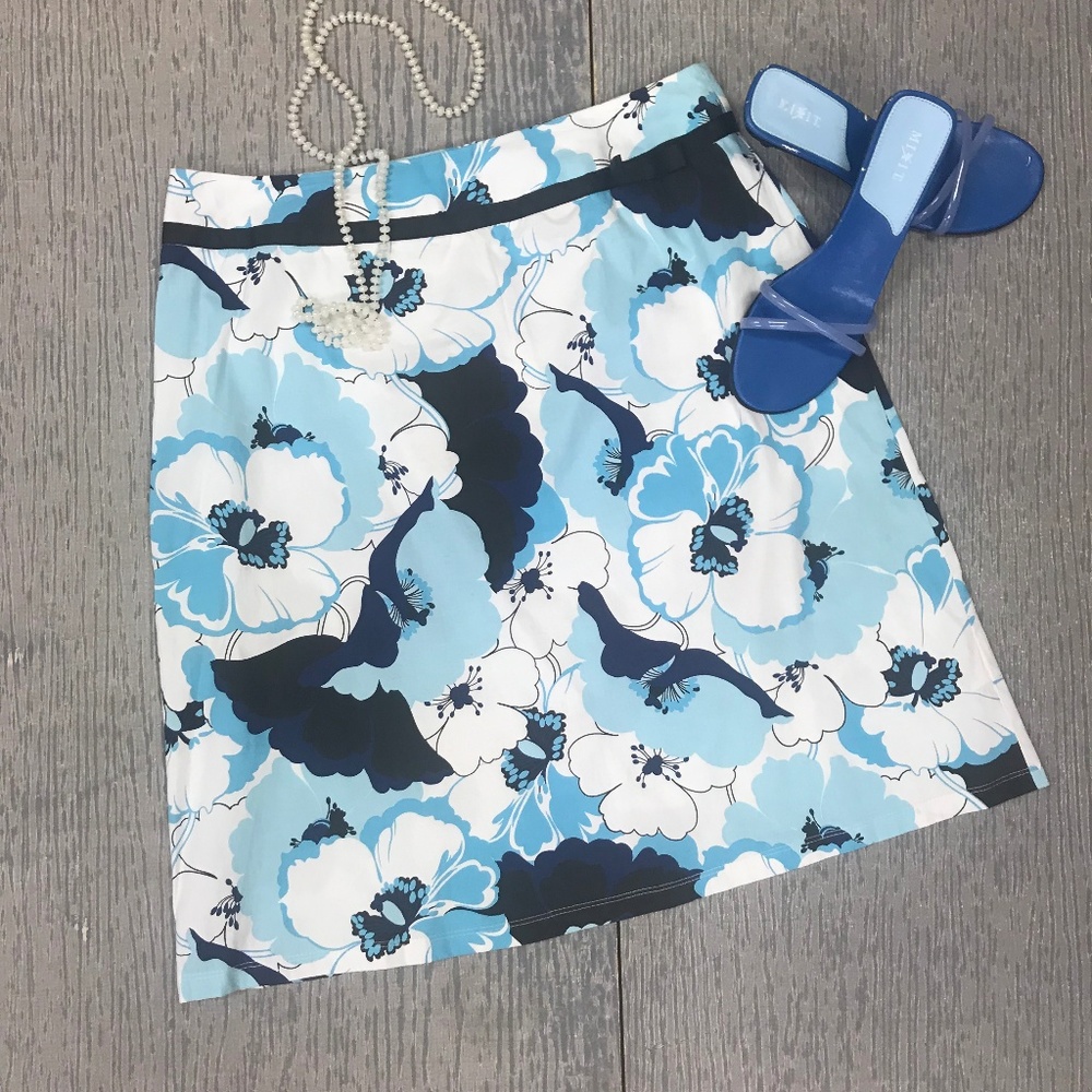 ☀️BIYAYCDA  Blue Floral PrintSkirt